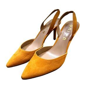 Unisa yellow gold suede leather D’Orsay slingback high heel pumps shoes US 9.5M